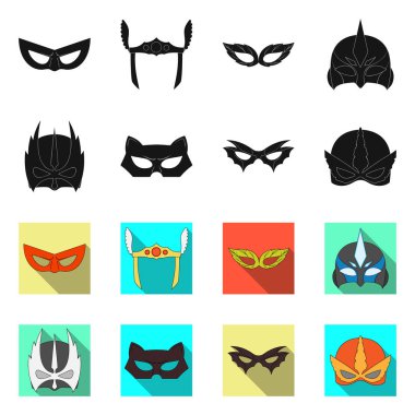 Kahraman ve maske simgesinin vektör resmi. Kahraman ve süper kahraman hisse senedi vektör çizim topluluğu.