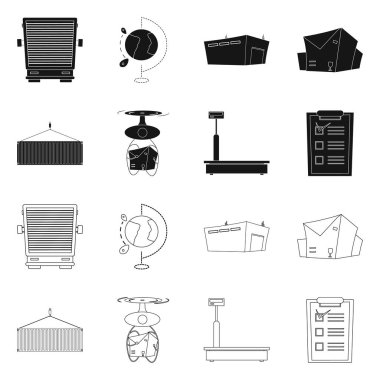 Yalıtılmış nesne mal ve kargo simgesi. Ürünler ve hisse senedi için ambar vektör simge kümesi.