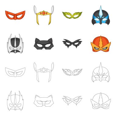 Kahraman ve maske simgesinin vektör resmi. Kahraman ve süper kahraman hisse senedi vektör çizim topluluğu.