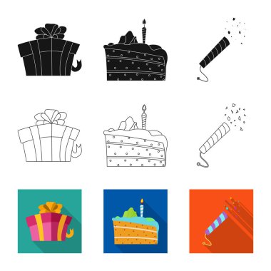 Parti ve Doğum günü simge vektör tasarımı. Parti ve kutlama hisse senedi vektör çizim seti.