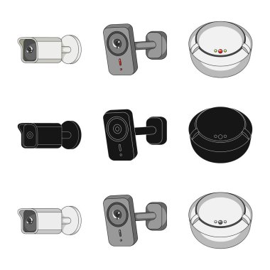 Cctv kamera simgesi yalıtılmış nesne. Cctv ve sistem stok vektör çizim seti.