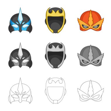 Kahraman ve maske logosu yalıtılmış nesne. Web için kahraman ve süper kahraman hisse senedi simgesi kümesi.