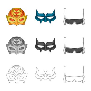 Bir kahraman ve maske işaret illüstrasyon vektör. Kahraman ve süper kahraman hisse senedi vektör çizim seti.
