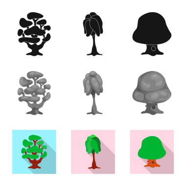 Ağaç ve doğa simge vektör tasarımı. Hisse senedi için ağaç ve taç vektör simge kümesi.