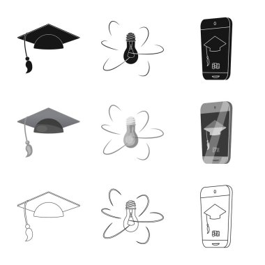 Eğitim ve öğrenme logo izole nesne. Eğitim ve hisse senedi için okul vektör simge kümesi.