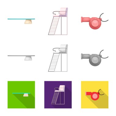 Havuzu ve yüzme simge vektör tasarımı. Hisse senedi için havuz ve etkinlik vektör simge topluluğu.