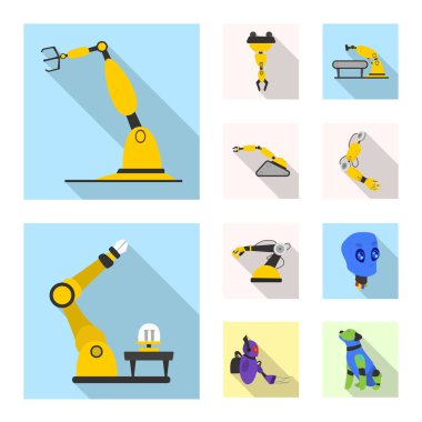 Robot ve fabrika simge vektör Illustration. Web için robot ve uzay hisse senedi simgesi kümesi.
