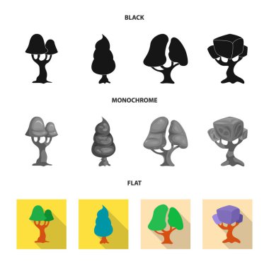 Ağaç ve doğa logo vektör Illustration. Web için ağaç ve taç hisse senedi simgesi kümesi.