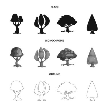Ağaç ve doğa işareti vektör tasarımı. Hisse senedi için ağaç ve taç vektör simge kümesi.
