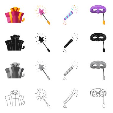 Parti ve Doğum günü logo vektör tasarımı. Parti ve kutlama hisse senedi vektör çizim seti.