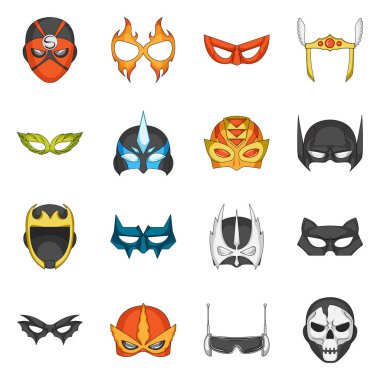 Kahraman ve maske logosu yalıtılmış nesne. Web için kahraman ve süper kahraman hisse senedi simgesi kümesi.