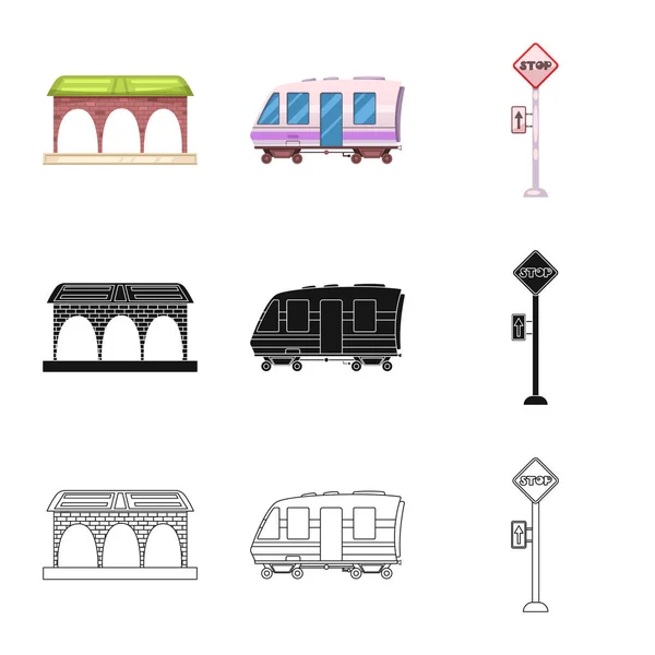 Vektorové ilustrace z vlakového nádraží a loga. Sada vlaku a lístek burzovní symbol pro web. — Stockový vektor