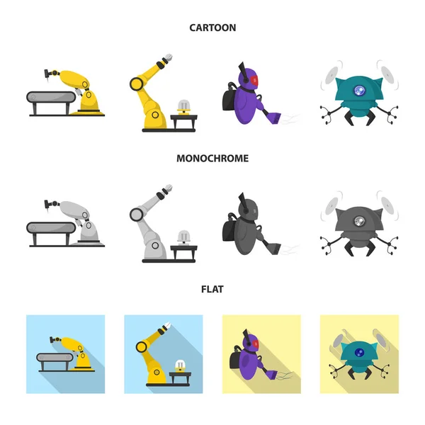 Векторная иллюстрация робота и знака завода. Набор символов робота и космического запаса для паутины . — стоковый вектор
