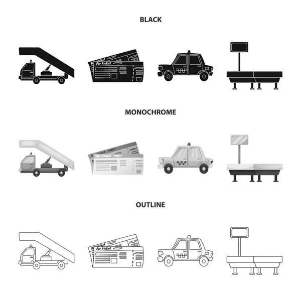 Havaalanı ve uçak simge vektör Illustration. Hisse senedi için Havaalanı ve uçak vektör simge kümesi. — Stok Vektör