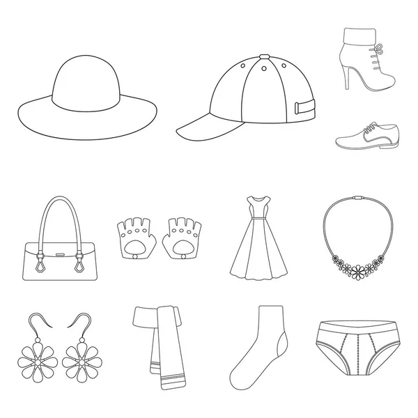 Vêtements et accessoires icônes contour dans la collection de jeu pour le design. Chaussures et décoration vectoriel symbole stock web illustration . — Image vectorielle