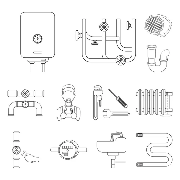 Impianto idraulico, montaggio icone contorno nella collezione set per il design. Attrezzature e strumenti vettoriale simbolo stock web illustrazione . — Vettoriale Stock