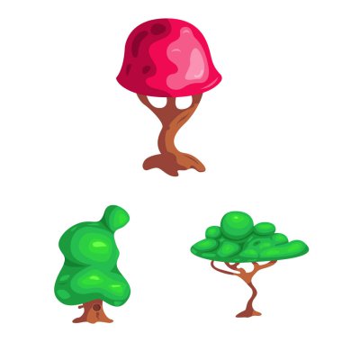 Ağaç ve doğa simge vektör Illustration. Web için ağaç ve taç hisse senedi simgesi kümesi.