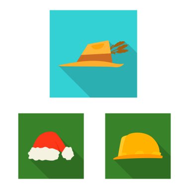 Şapkalar ve kap simge vektör çizim. Şapkalar ve hisse senedi için aksesuar vektör simge kümesi.