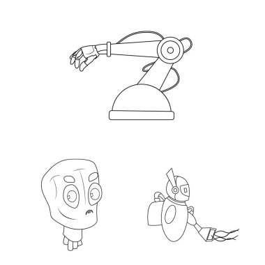 Robot ve fabrika işareti yalıtılmış nesne. Web için robot ve uzay hisse senedi simgesi kümesi.