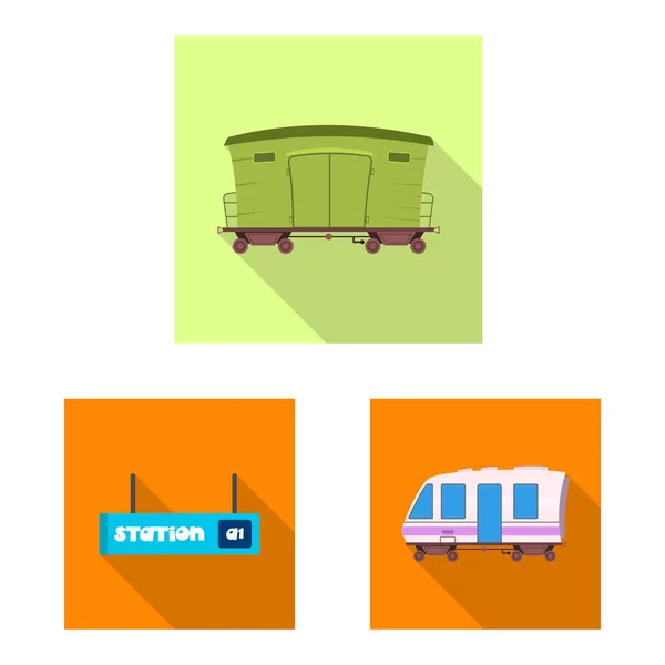 Векторная иллюстрация логотипа поезда и станции. Коллекция векторной иллюстрации железнодорожного транспорта и билетов . — стоковый вектор