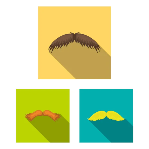 Bigode e barba, penteados ícones planos em coleção de conjuntos para design. Elegante corte de cabelo vetor símbolo web ilustração . —  Vetores de Stock