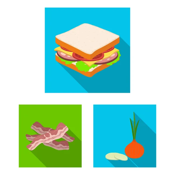 Burger and ingredients flat icons in set collection for design. Burger cooking vector symbol stock web illustration. — Stock Vector