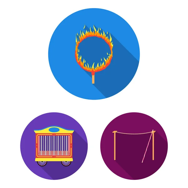Circo y atributos iconos planos en la colección de conjuntos para el diseño. Circo Arte vector símbolo stock web ilustración . — Archivo Imágenes Vectoriales