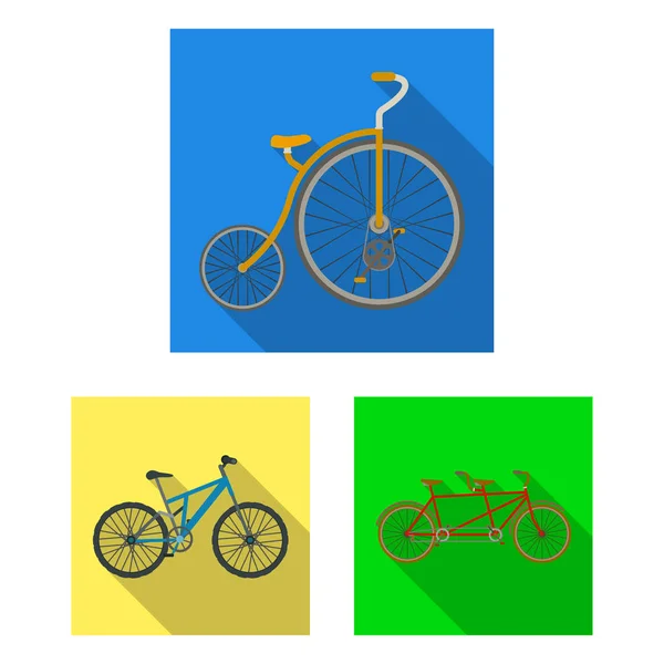Verschiedene Fahrräder flache Symbole in Set-Kollektion für Design. die Art des Transportvektors Symbol Stock Web Illustration. — Stockvektor