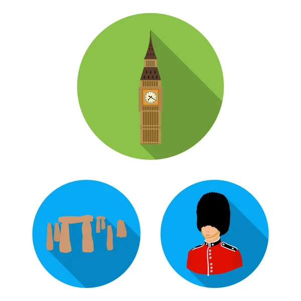 Αγγλία χώρα επίπεδη εικονίδια στη συλλογή σετ για σχεδιασμό. Ταξίδια και Αξιοθέατα σύμβολο μετοχής web εικονογράφηση διάνυσμα. — Διανυσματικό Αρχείο