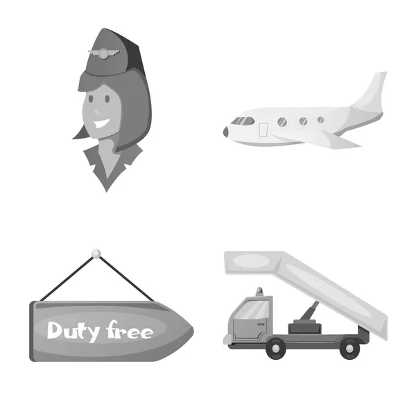 Elkülönített objektum repülőtér és a repülőgép ikon. A repülőtér és a sík vektor ikon készlet készlet. — Stock Vector