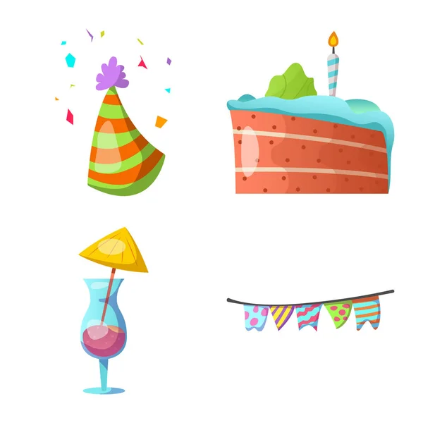 Ilustração vetorial de festa e sinal de aniversário. Coleção de festa e símbolo de estoque de celebração de web . — Vetor de Stock