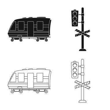 Tren ve istasyon logo vektör tasarımı. Hisse senedi için tren ve bilet vektör simge topluluğu.