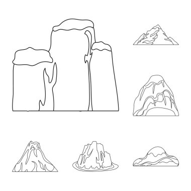 Farklı dağlar set koleksiyonu tasarım için simgeleri anahat. Dağlar ve yatay sembol stok web illüstrasyon vektör.