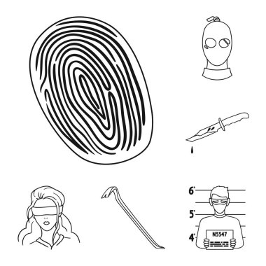 Suç ve ceza set koleksiyonu tasarım için simgeleri anahat. Suç vektör simge stok web çizim.