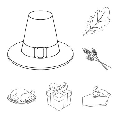 Set koleksiyonu tasarım için Kanada Şükran günü anahat simgeleri. Kanada ve gelenek sembol stok web illüstrasyon vektör.