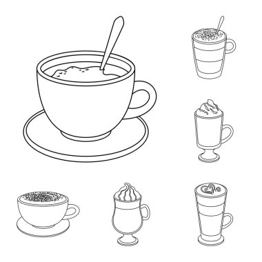 Kahve anahat simgeleri set koleksiyonu tasarım için farklı türde. Kahve içecek vektör simge stok web çizim.