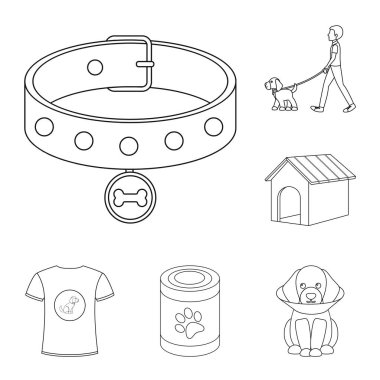 Köpek set koleksiyonu tasarım için anahat simgelerini evde beslenen hayvan. Köpek yavrusu vektör simge stok web çizim için bakım.