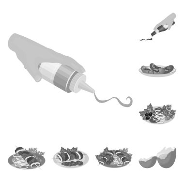 Yemek yiyecek tek renkli simgeler set koleksiyonu tasarım için. Mutfak, cihazlar ve sembol stok web illüstrasyon vektör.