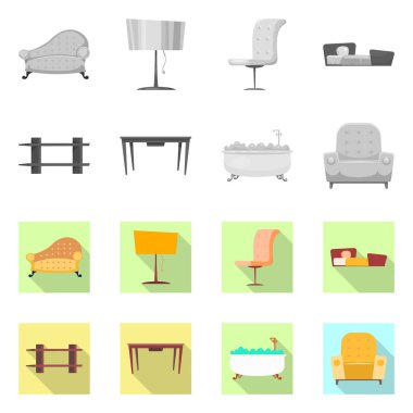 Mobilya ve daire logo yalıtılmış nesne. Mobilya ve ev hisse senedi vektör çizim.