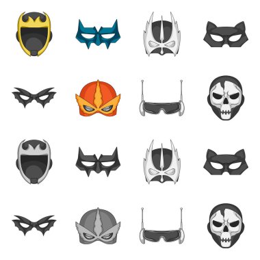 Kahraman ve maske simgesinin vektör tasarımı. Kahraman ve süper kahraman hisse senedi vektör çizim topluluğu.