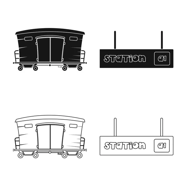 Illustration vectorielle du symbole du train et de la gare. Collection d'illustrations vectorielles de stock de trains et de billets . — Image vectorielle