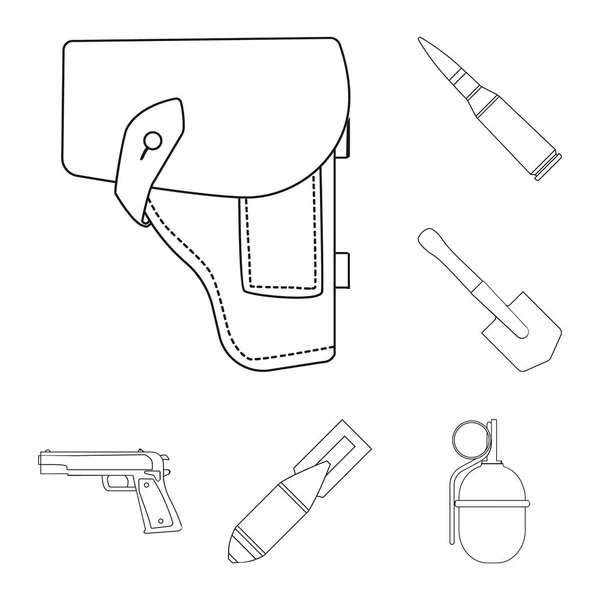 Ejército y armamento esbozan iconos en la colección de conjuntos para el diseño. Armas y equipo vector símbolo stock web ilustración . — Vector de stock