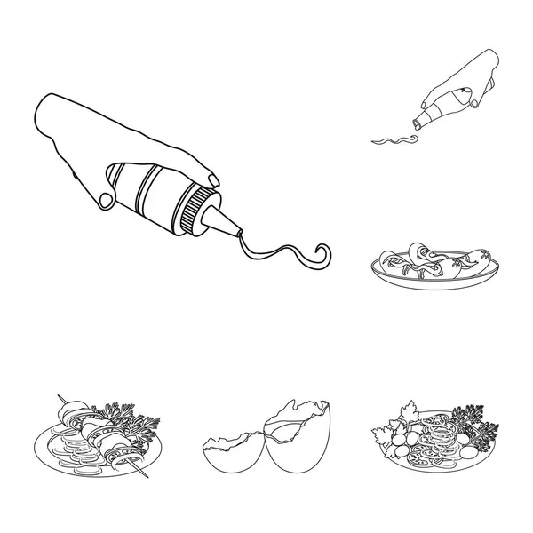 Matlagning mat disposition ikoner i set samling för design. Kök, utrustning och verktyg vektor symbol lager web illustration. — Stock vektor