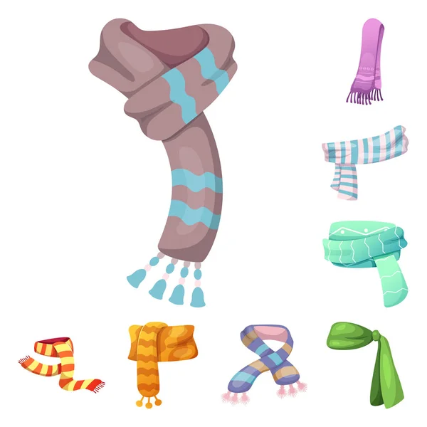 Векторная иллюстрация символа шарфа и платка. Набор векторных иллюстраций шарфов и аксессуаров . — стоковый вектор