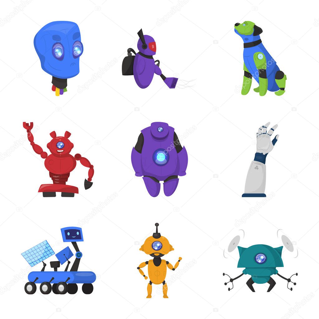 Vector illustration of robot and factory icon. Collection of robot and space stock symbol for web.