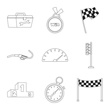 Araba ve ralli simge vektör Illustration. Hisse senedi için araba ve yarış vektör simge kümesi.