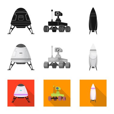 Mars'ın tasarım vektör ve işareti alanı. Mars ve hisse senedi için gezegen vektör simge kümesi.