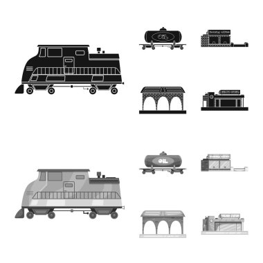 Tren ve İstasyonu simge vektör Illustration. Hisse senedi için tren ve bilet vektör simge kümesi.