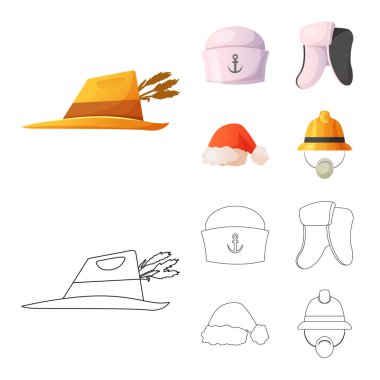 Şapkalar ve kap simge vektör tasarımı. Şapkalar ve hisse senedi için aksesuar vektör ikon koleksiyonu.
