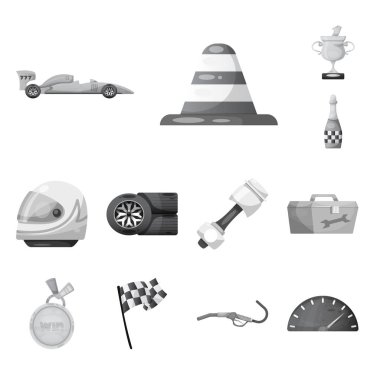 Araba ve ralli işareti yalıtılmış nesne. Araba ve yarış hisse senedi vektör çizim topluluğu.